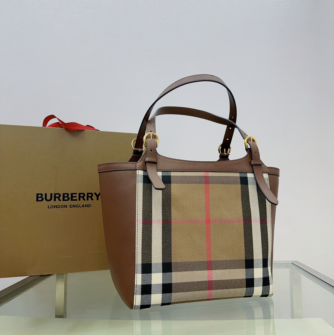 BURBERRY The Check Shoulder Bag PVC Canvas Brown
