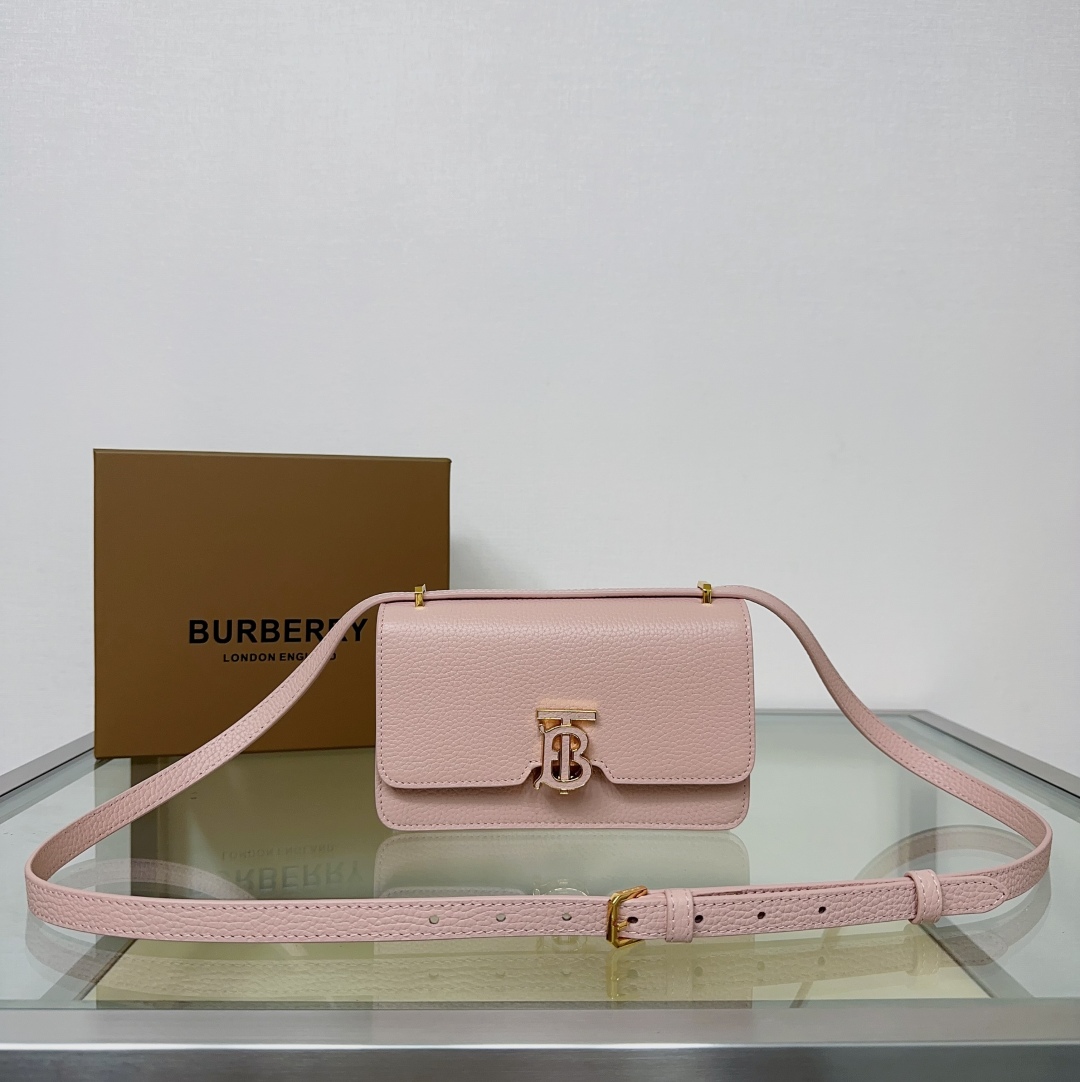 Burberry TB Elongated Grainy Leather Crossbody Bag PINK