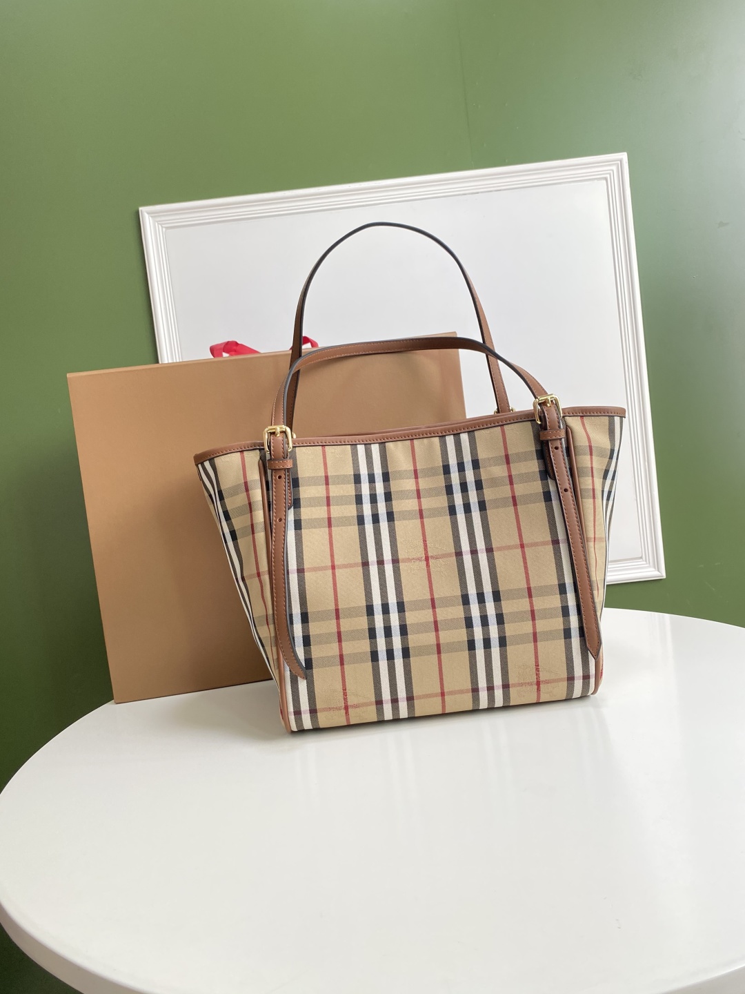 Burberry Small Canter Check & Leather Tote