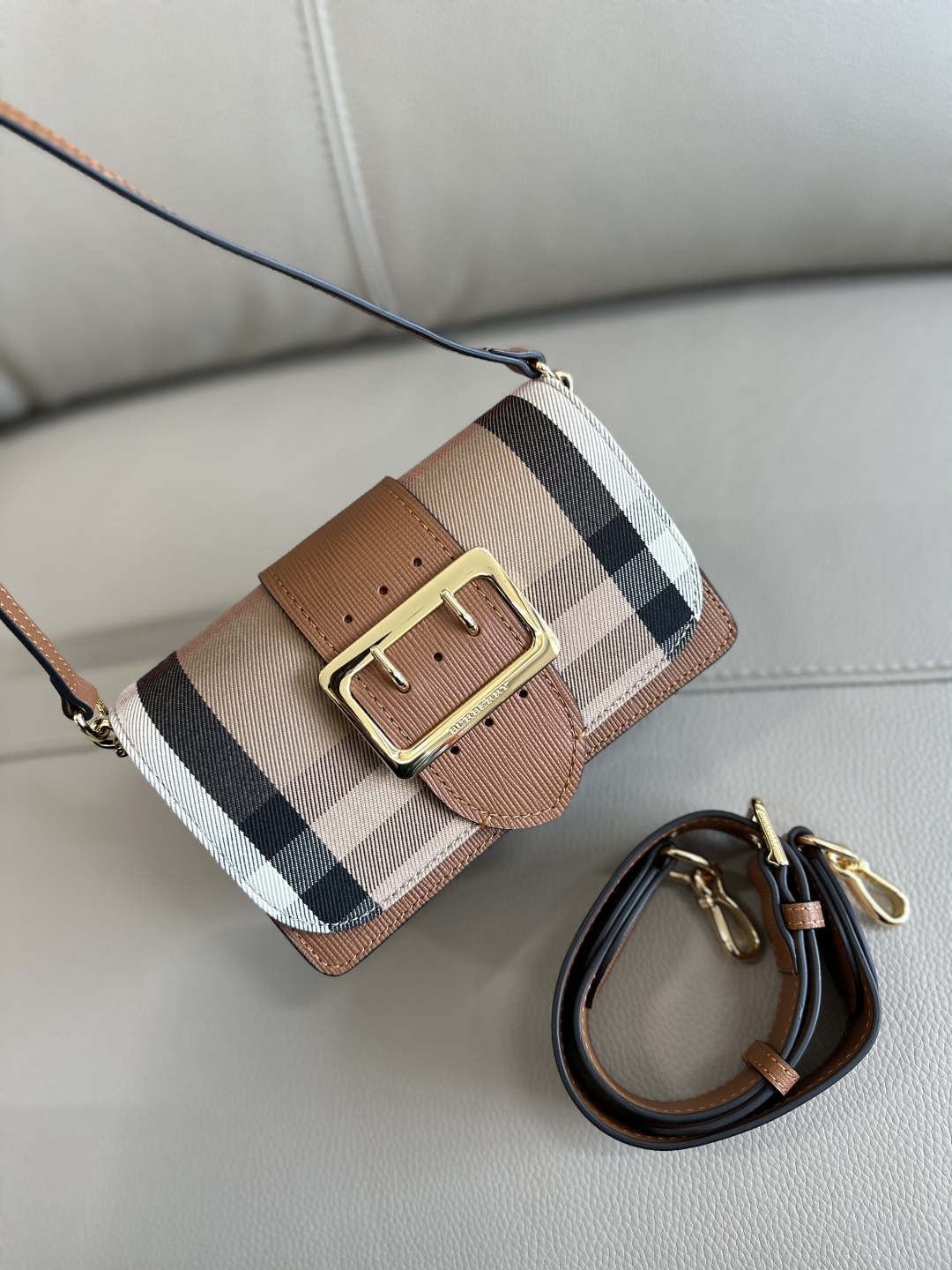 BURBERRY House Check Bridle Calfskin Small Madison Buckle