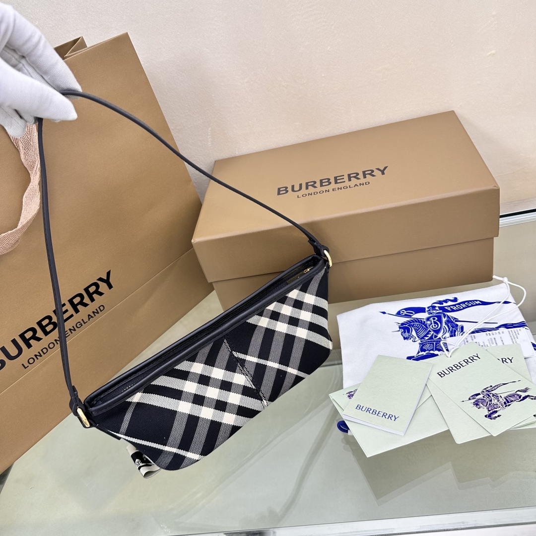Burberry Check-print baguette cotton-twill shoulder bag Black