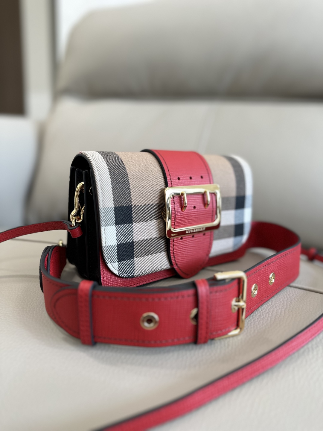 Burberry Beige/Red House Check Canvas and Leather