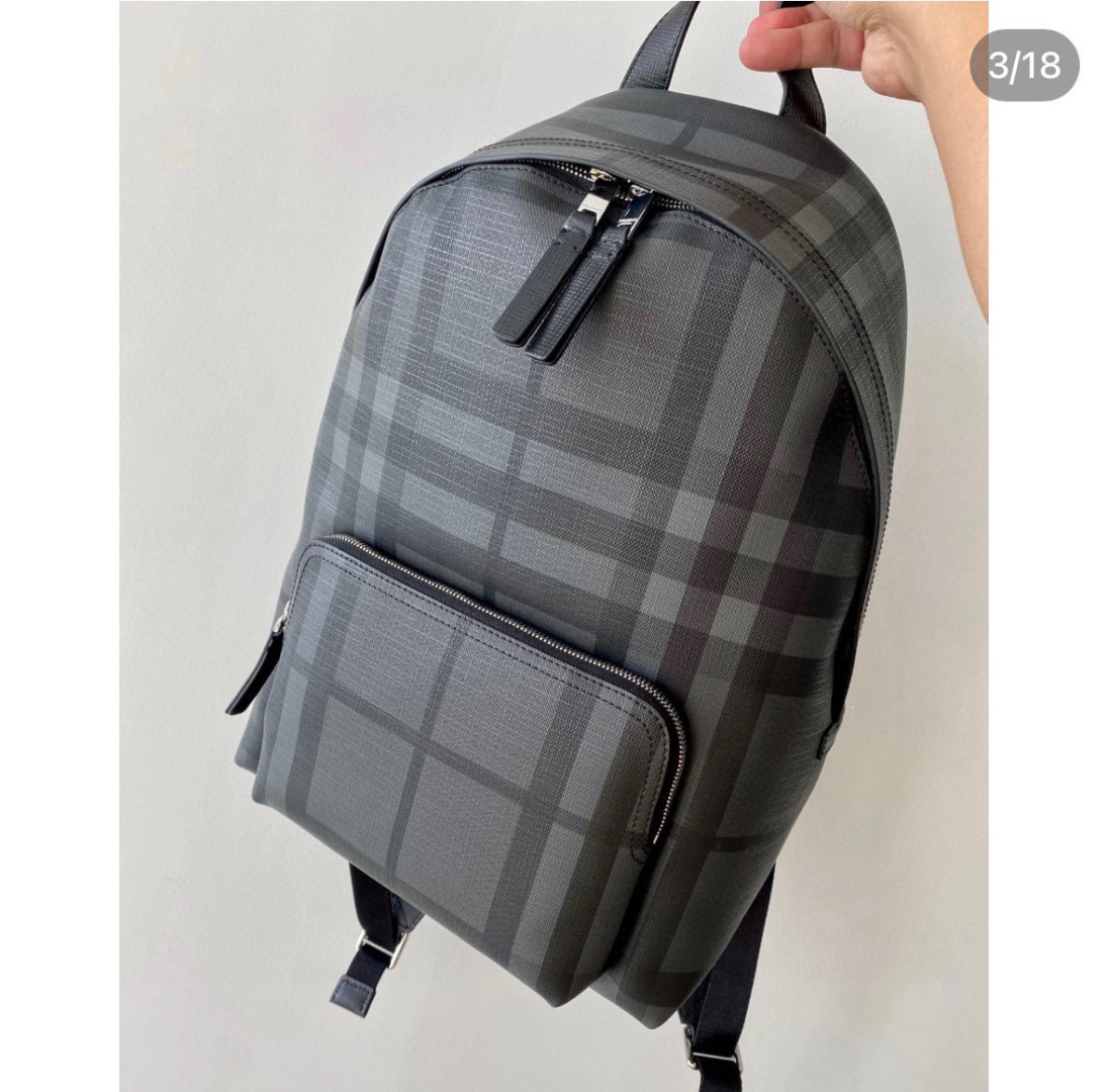 BURBERRY Rocco Charcoal Checkered E-Canvas Backpack BURBERRY  00599