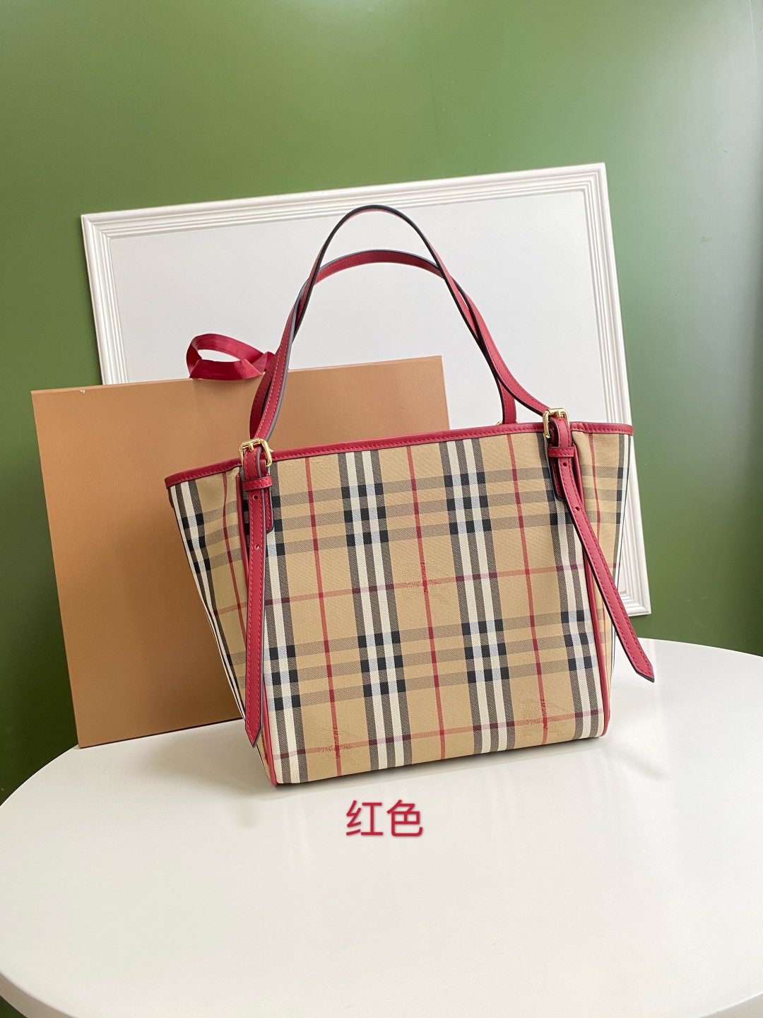 BURBERRY Haymarket Check Small Canterbury Tote Military