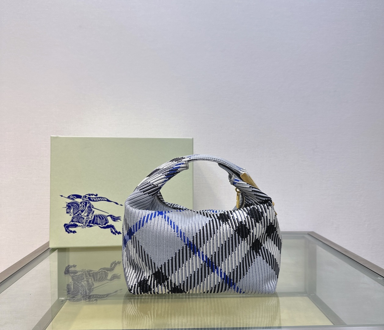 Burberry Mini Big Check Knit Bag Grey Black –