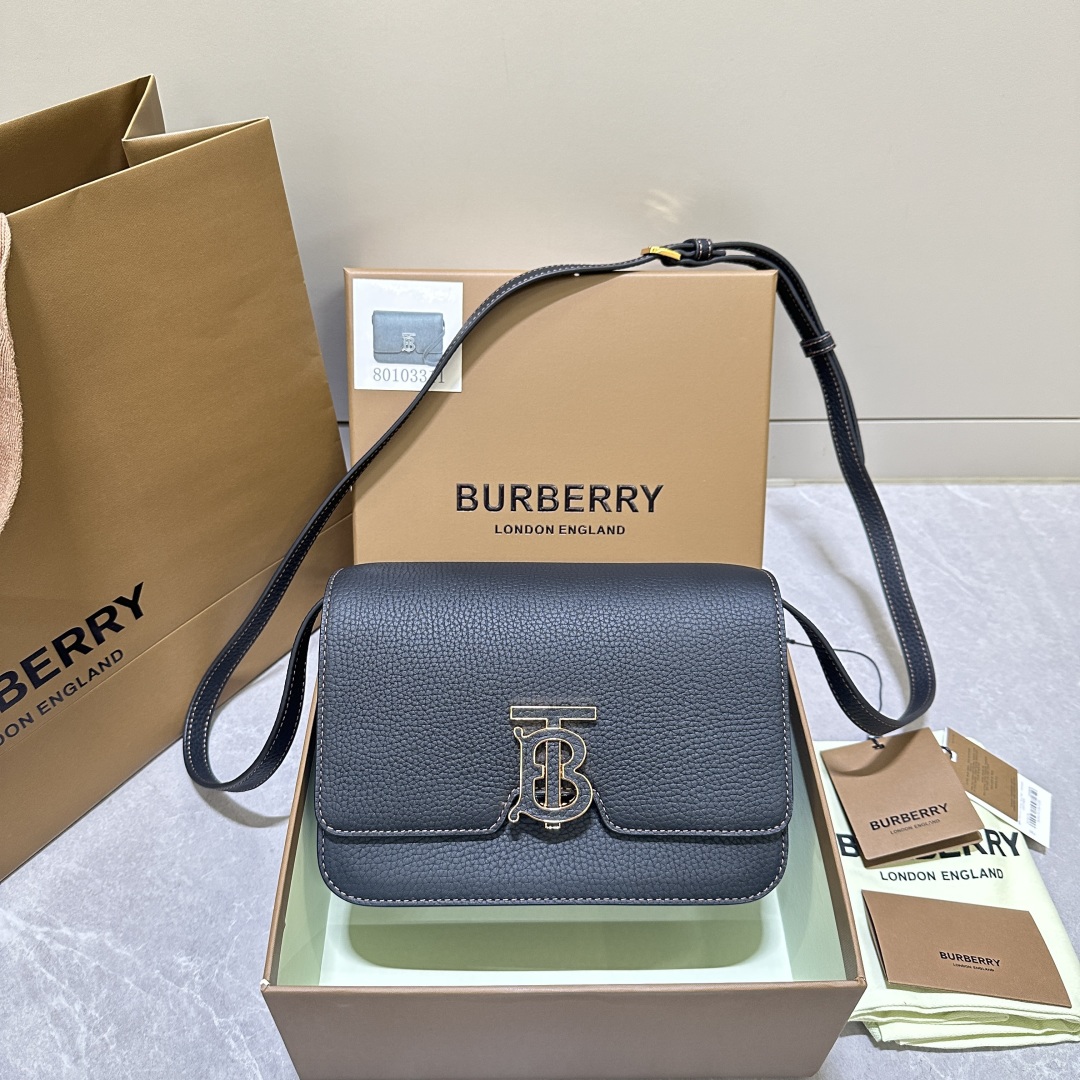 Burberry Blue Leather Grained Mini TB Crossbody Bag 806312