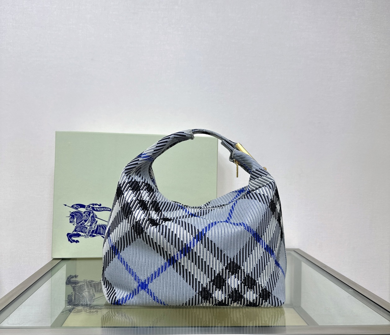 Burberry Mini Big Check Knit Bag Grey Black –