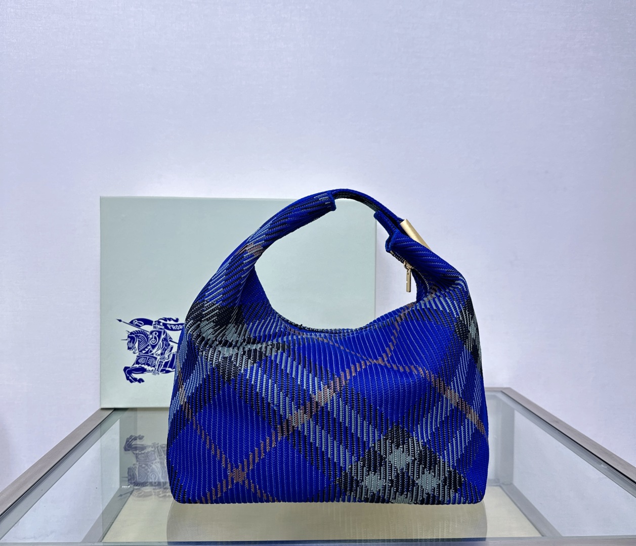 Burberry Mini Peg Duffle Handbag Knit Fabric Blue ref.2306201