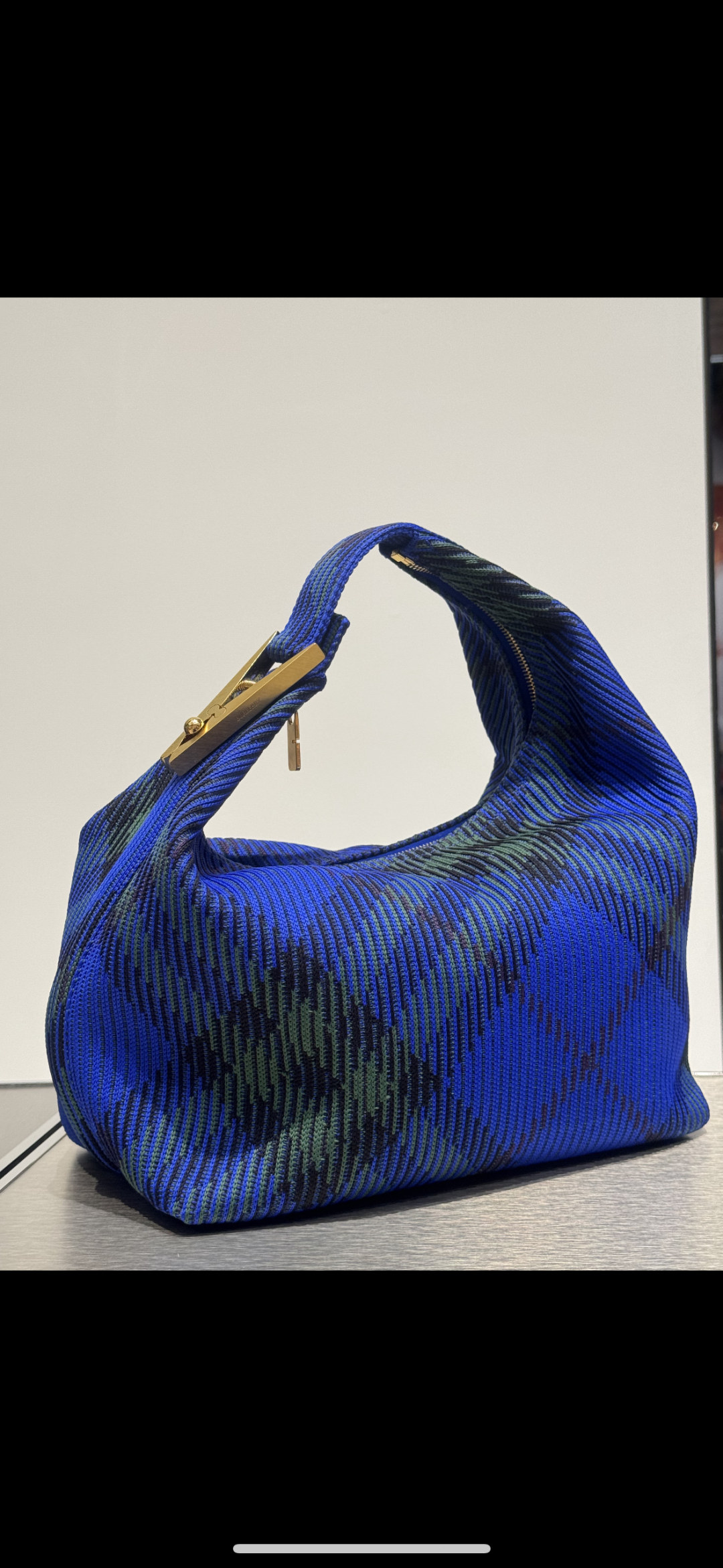 Burberry Mini Peg Duffle Handbag Knit Fabric Blue