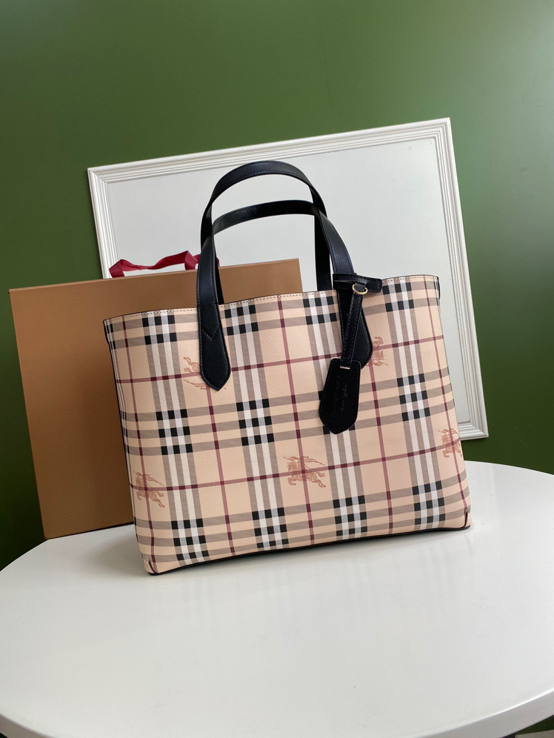 BURBERRY Grainy Calfskin Haymarket Check Medium