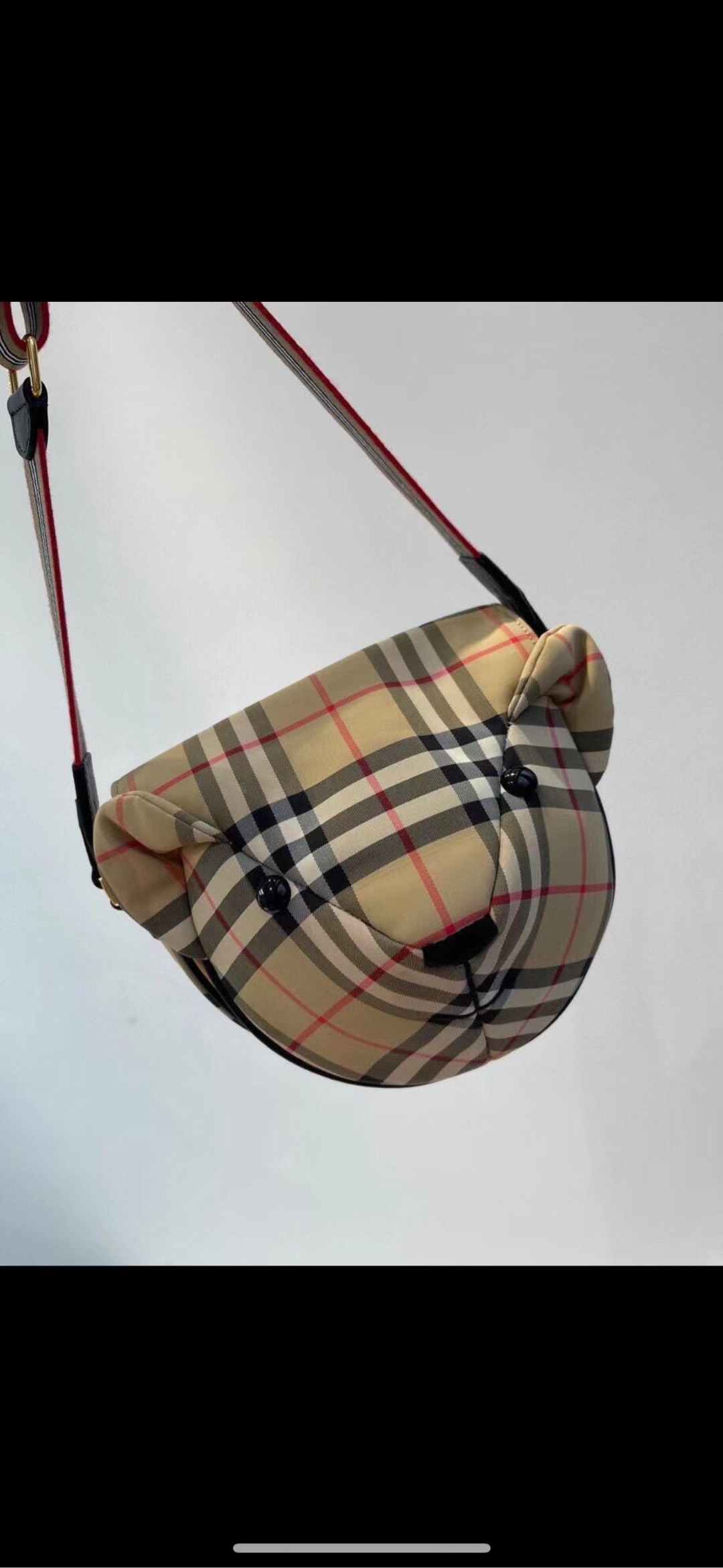Burberry Kids’ Checked Bear Shoulder Bag In Beige