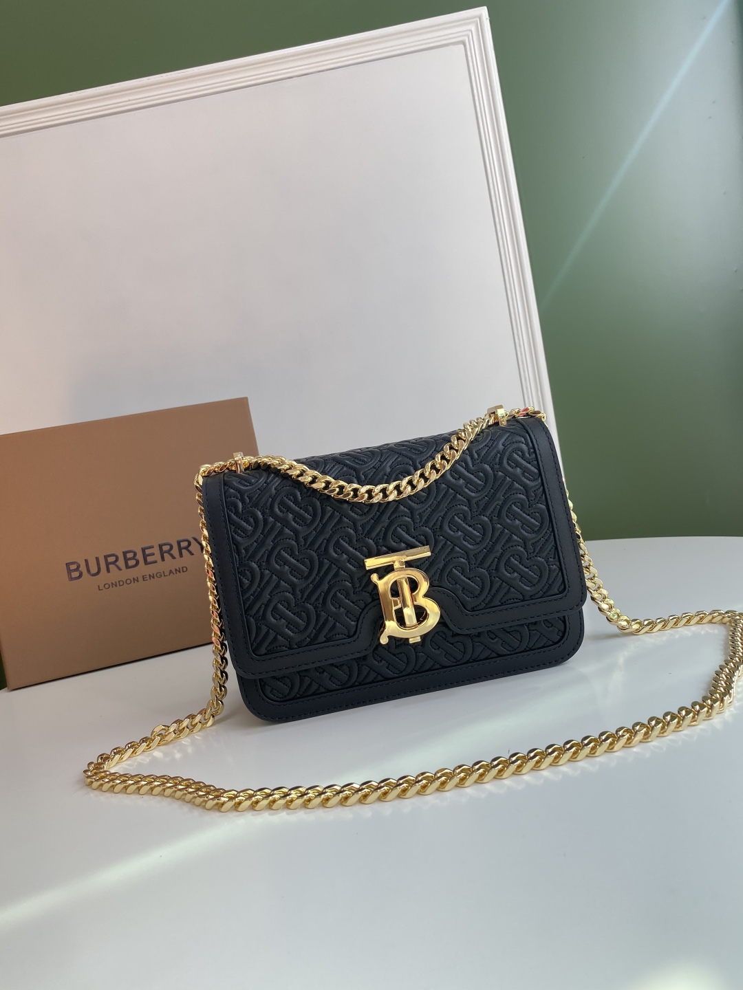 Burberry TB Flap Chain Bag Monogram Embossed Leather BURBERRY  00809