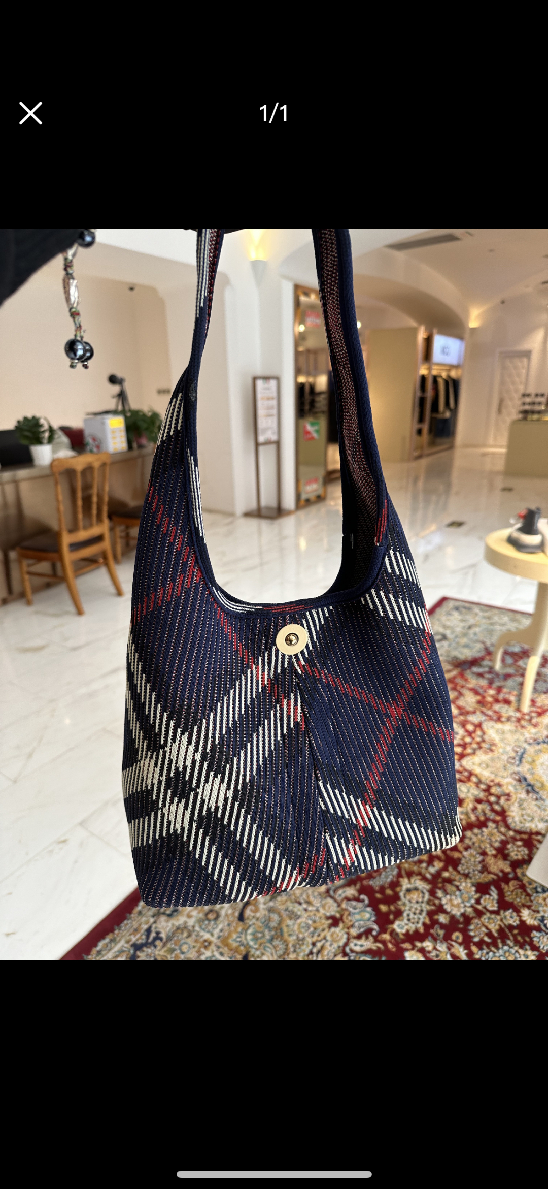 BurberryNavy Small Check Knitted Shoulder Bag