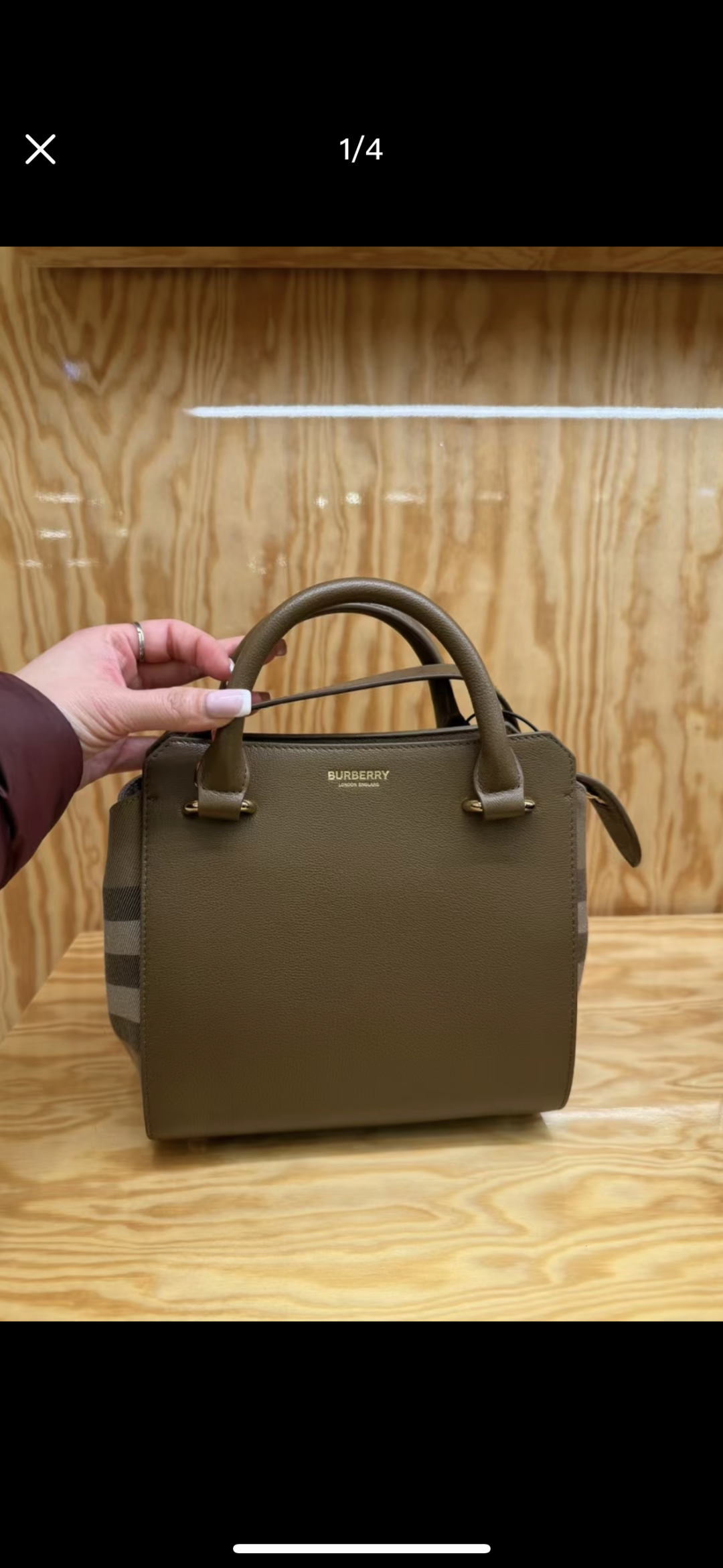BURBERRY Calfskin Mega Check Mini Banwell Tote Earth