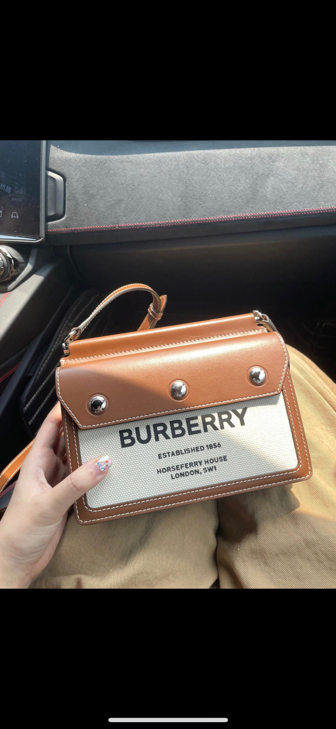 Burberry Mini Horseferry Print Leather And Canvas Title Bag in brown
