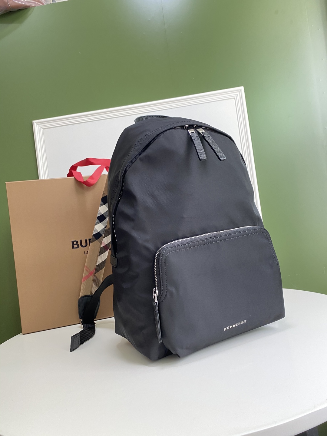 Burberry Backpack Nova Check Beige Canvas Leather Trim.
