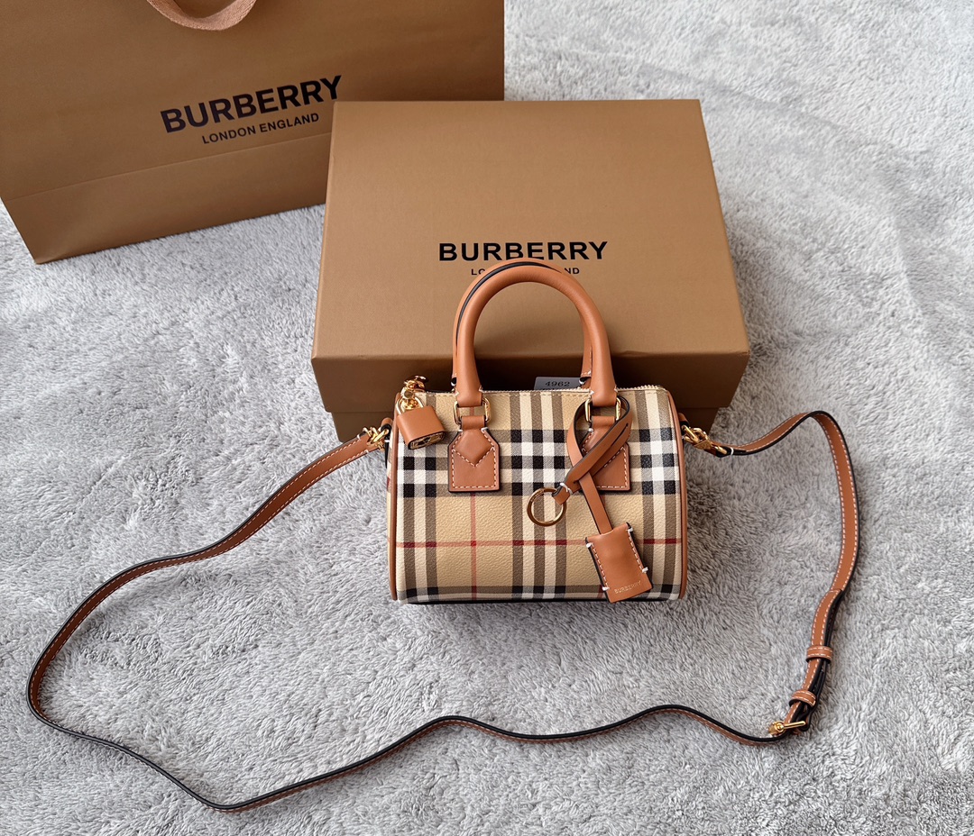 Burberry Mini Check Bowling Bag in Archive beige/briar brown