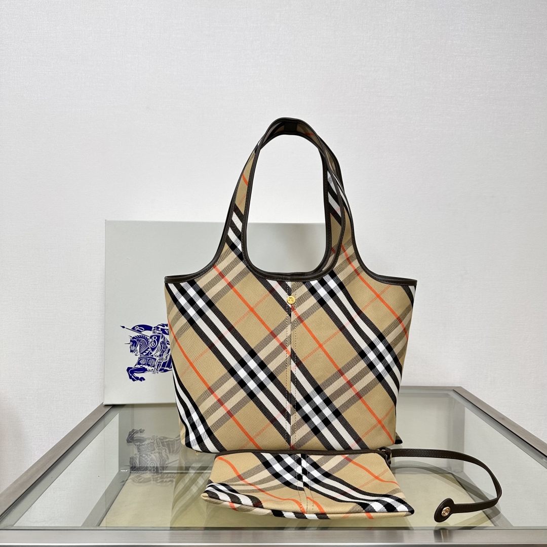 Burberry Brown Small Check Tote Bag In Multi