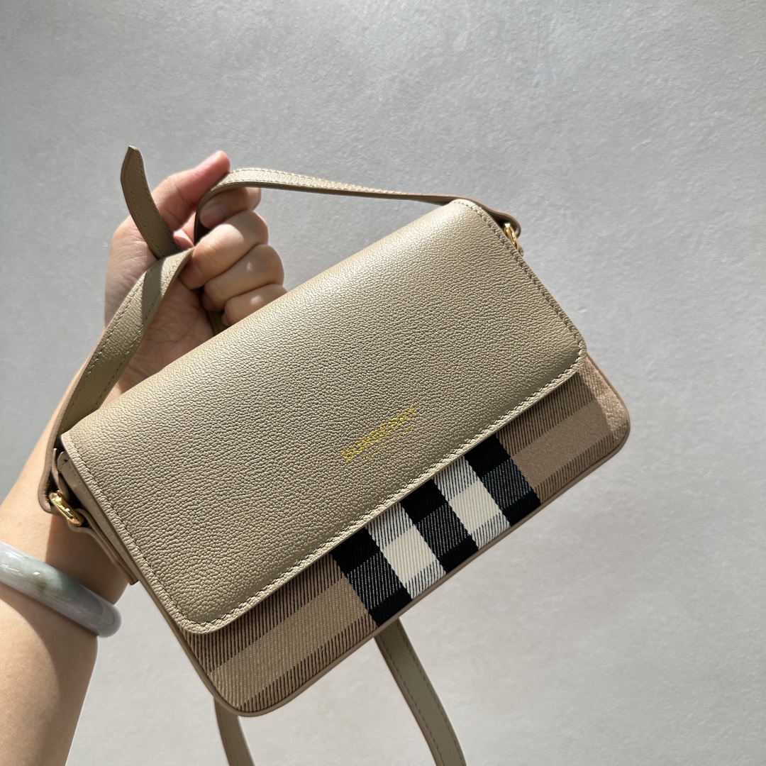 Burberry Check Canvas & Leather Shoulder Bag Women’s