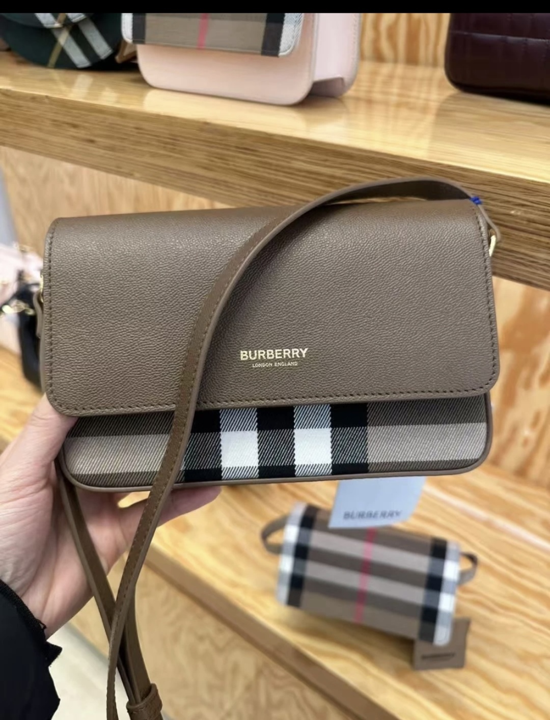 Burberry Hampshire House Check Crossbody Bag Earth