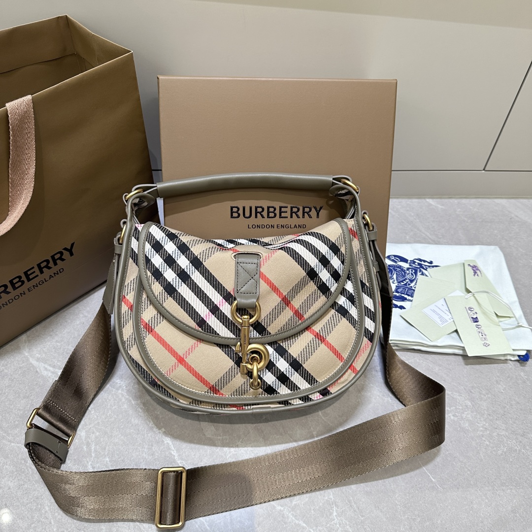 Burberry Small B Clip Messenger Bag in Sand – Women, Cotton, Nylon