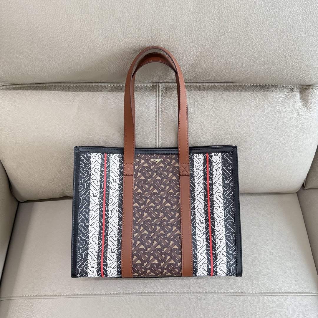 Burberry London Monogram Stripe Tote Bag – Brown Totes,