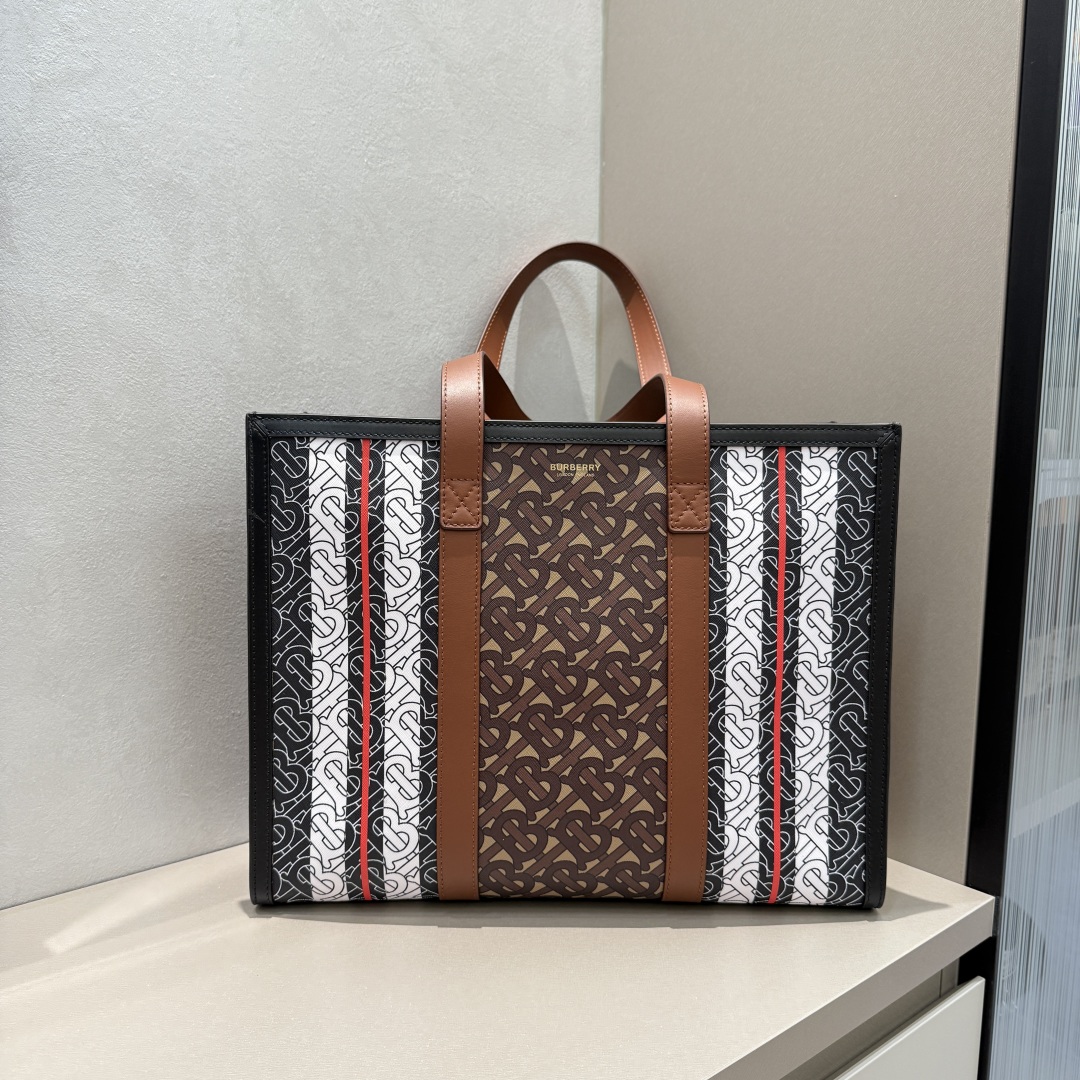 Burberry Burberry Monogram Stripe E-Canvas Tote Bag In