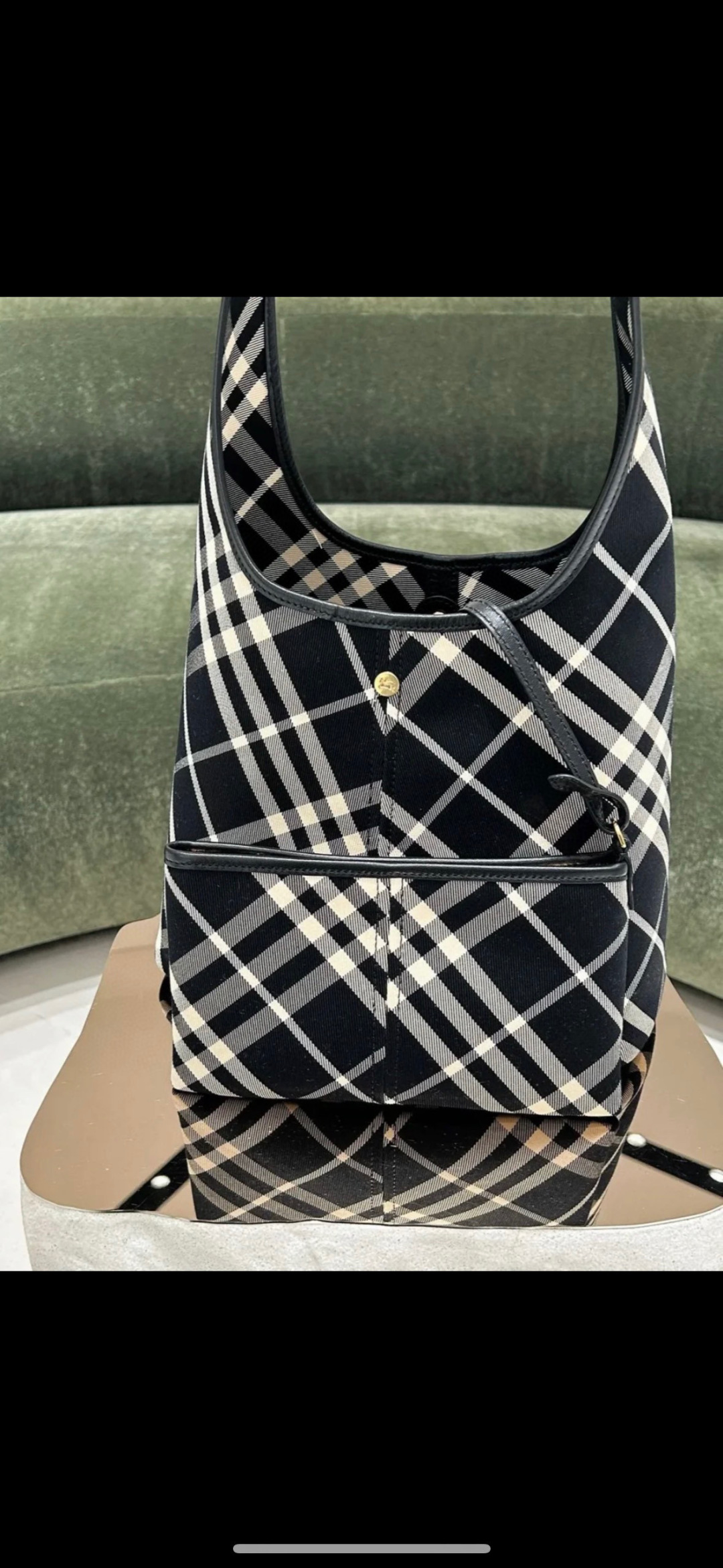 Burberry Check Leather-Trim Hobo Bag – Black –