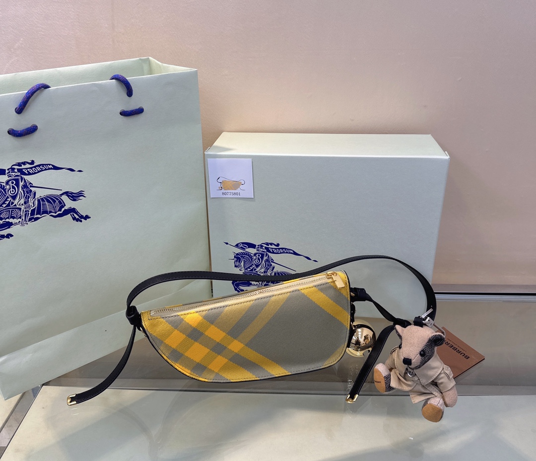 BURBERRY Shield Mini Mustard Yellow Wool Checkered