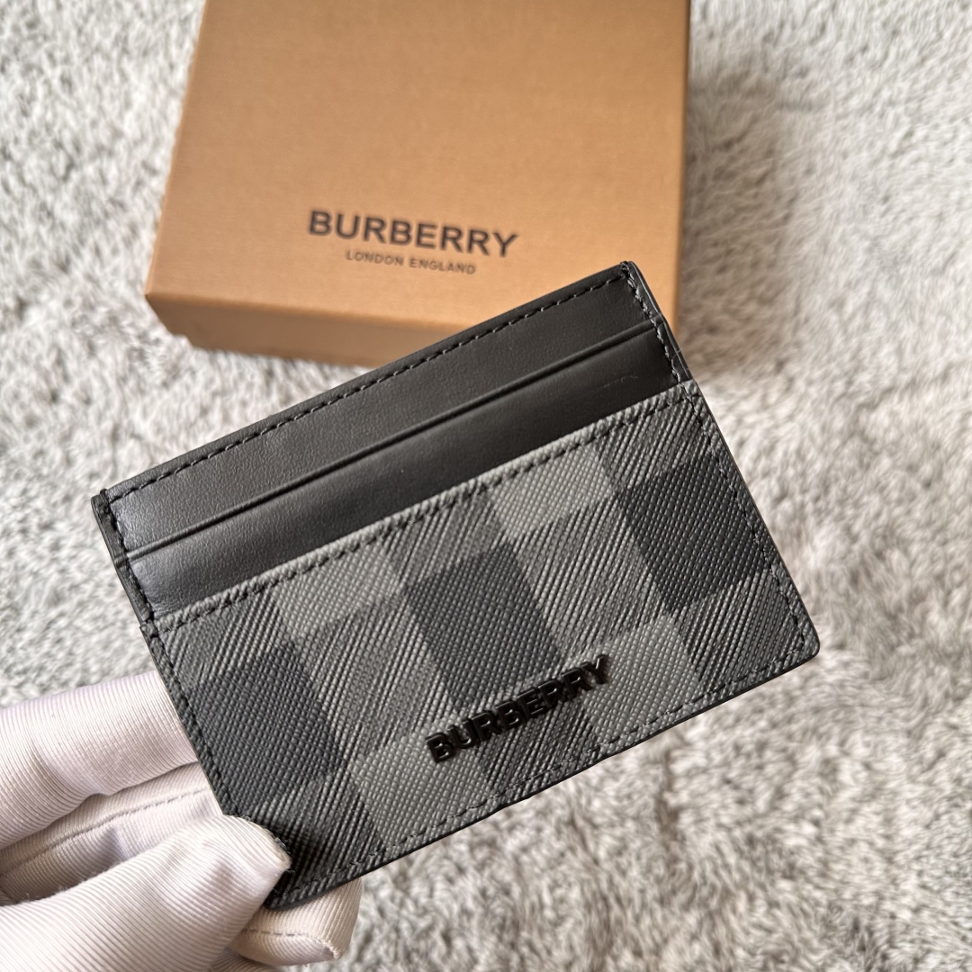 Black & Gray Check Card Holder by Burberry on Sale