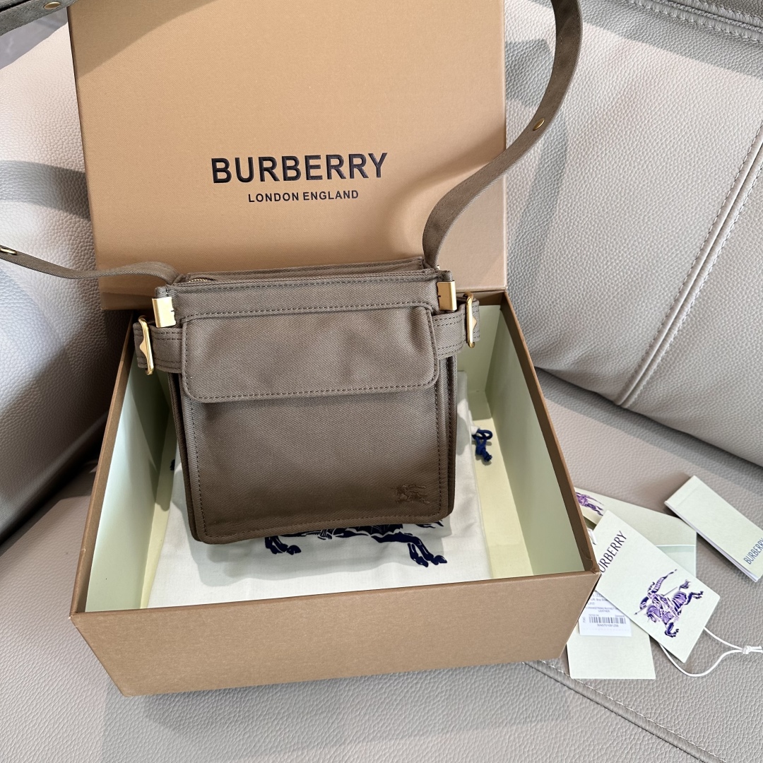 Burberry shield Messenger Black Cotton Blend Crossbody BROWN