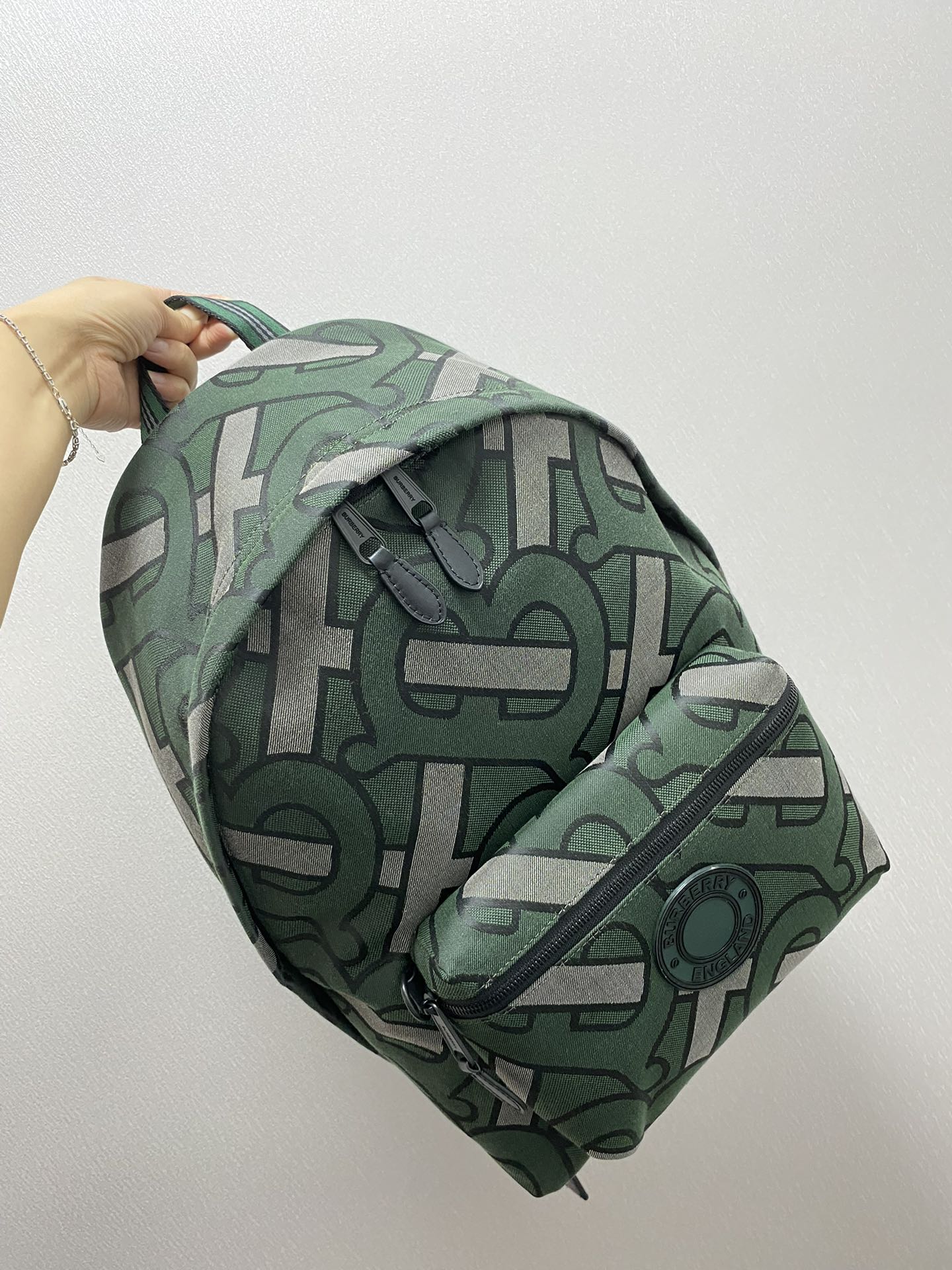 Burberry Jett Backpack Jacquard Monogram In Forest