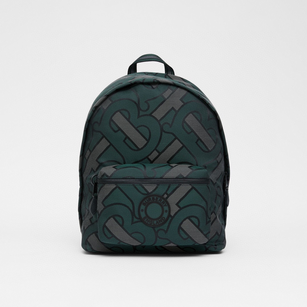 Burberry Jett Backpack Jacquard Monogram In Forest Green (green)