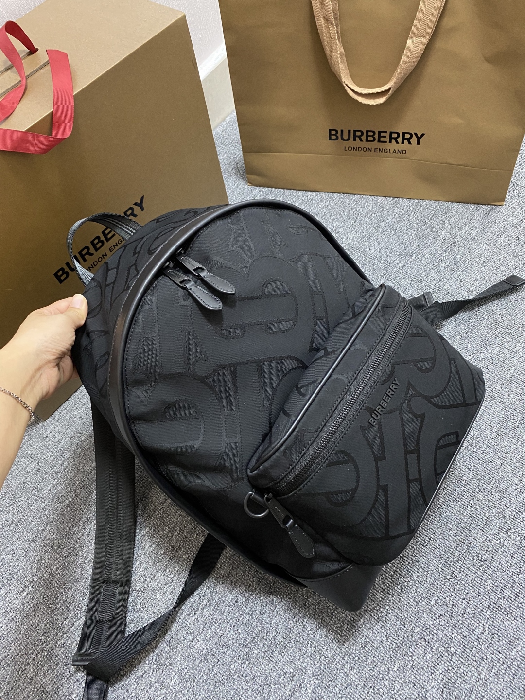 BURBERRY Jacquard Monogram TB Jett Backpack Black 15536