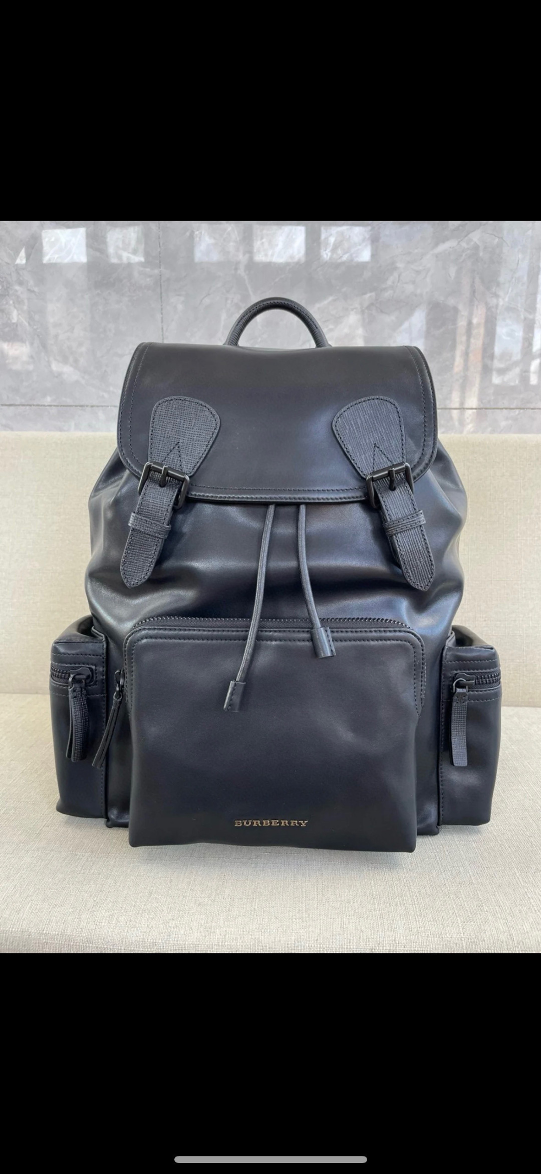 Burberry Black Large Leather Rucksack Burberry