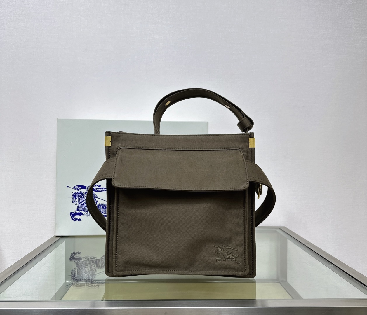 BURBERRY Men’s Trench Tote Olive Green Canvas Shoulder
