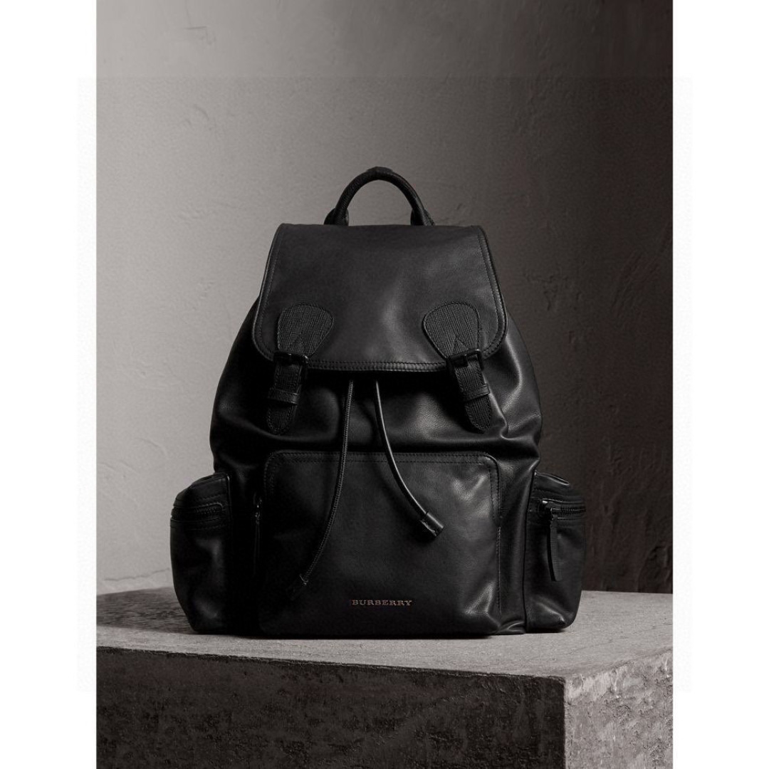 BURBERRY Weatherproof Leather Large Rucksack Backpack Black
