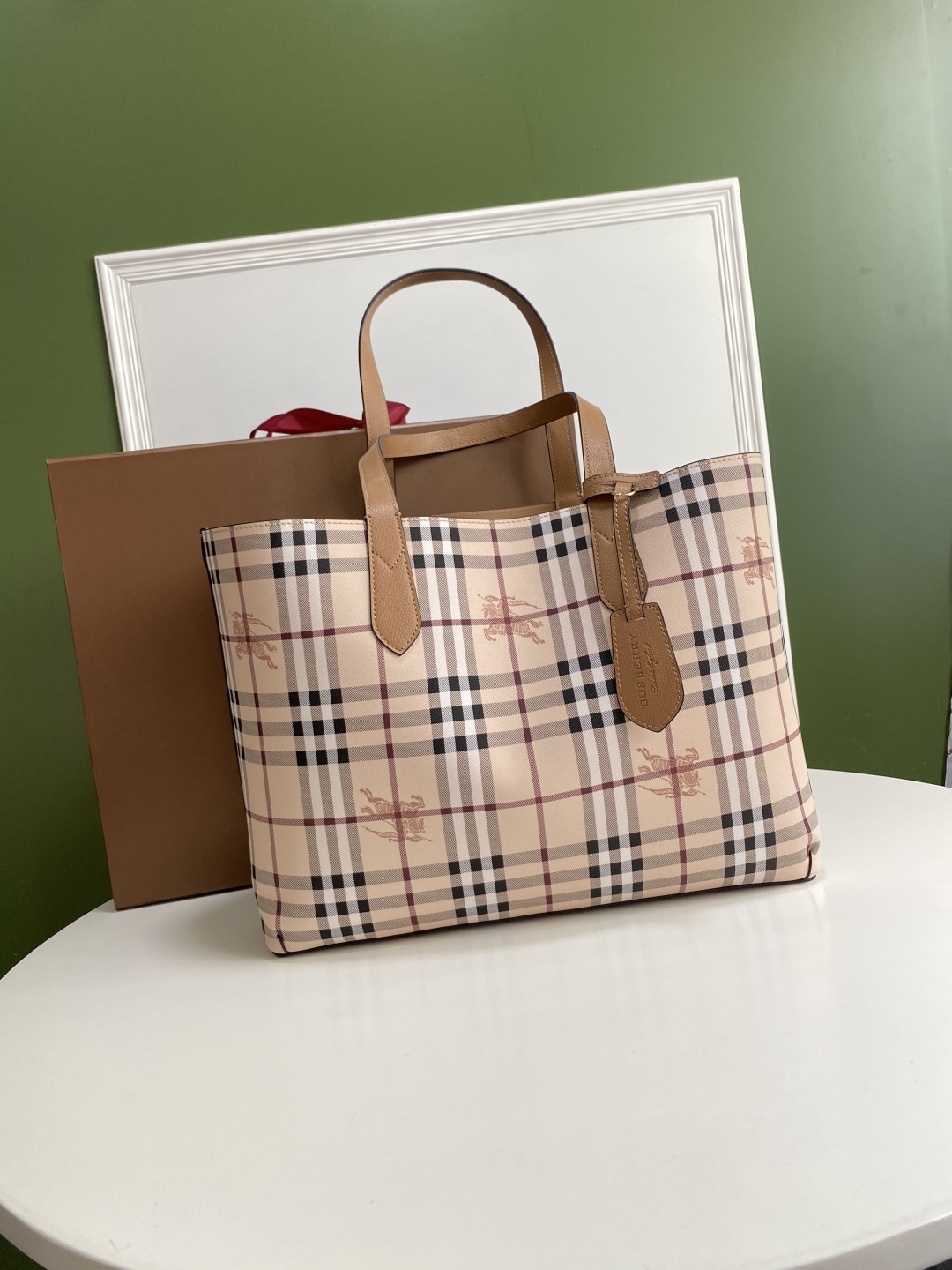Burberry Beige Leather and Haymarket Check Coated