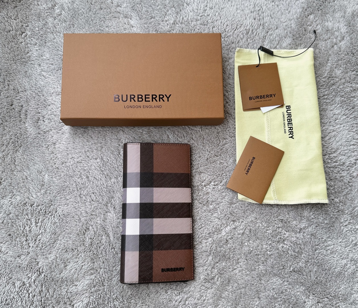 BURBERRY Check and leather continental wallet in dark birch