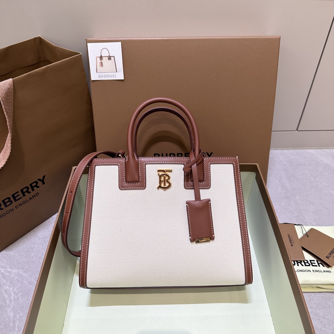 Burberry Frances Canvas & Leather Top Handle Bag on