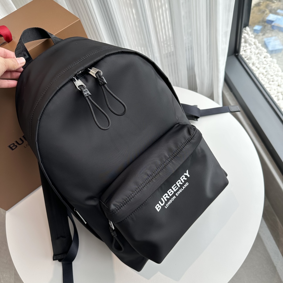 BURBERRY Backpack Nylon Black Stylish FrontPocket Zipper Logo