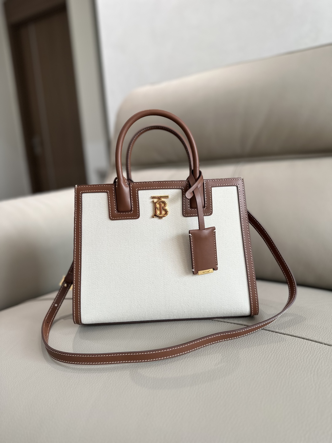 Burberry Frances Canvas & Leather Top Handle Bag on