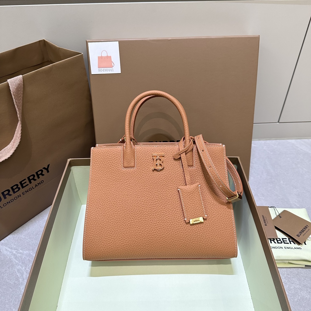 BURBERRY Grained Calfskin Small Frances Tote Warm Russet