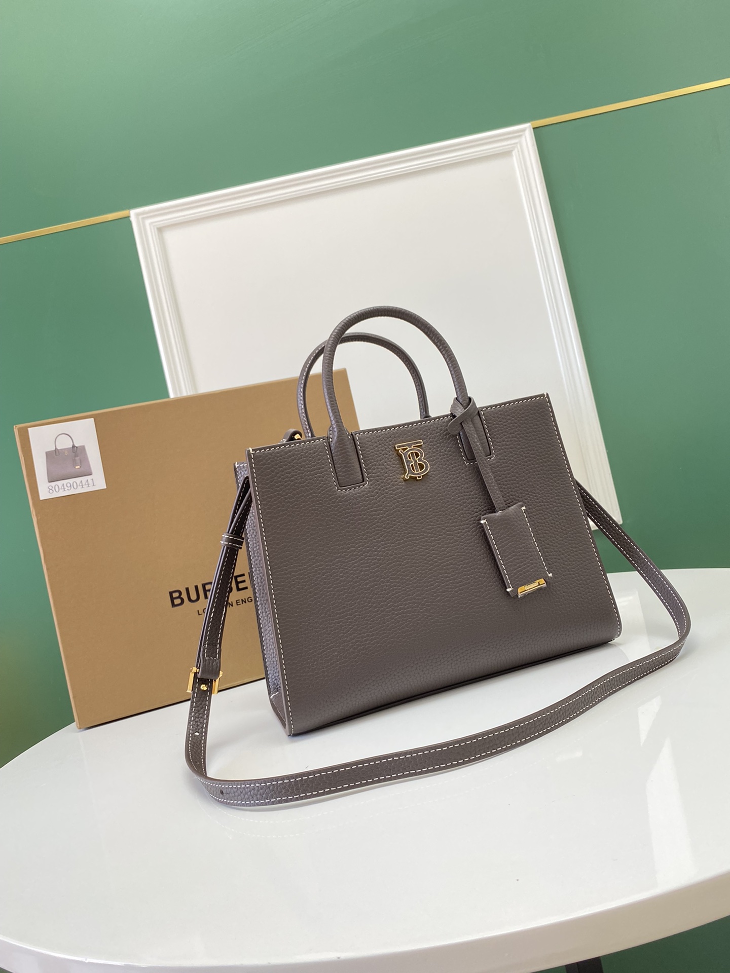 BURBERRY Grained Calfskin Small Frances Tote Light Saddle