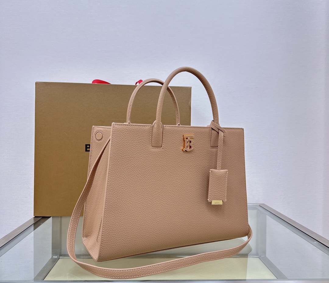 BURBERRY Grained Calfskin Small Frances Tote Oat Beige 1561129
