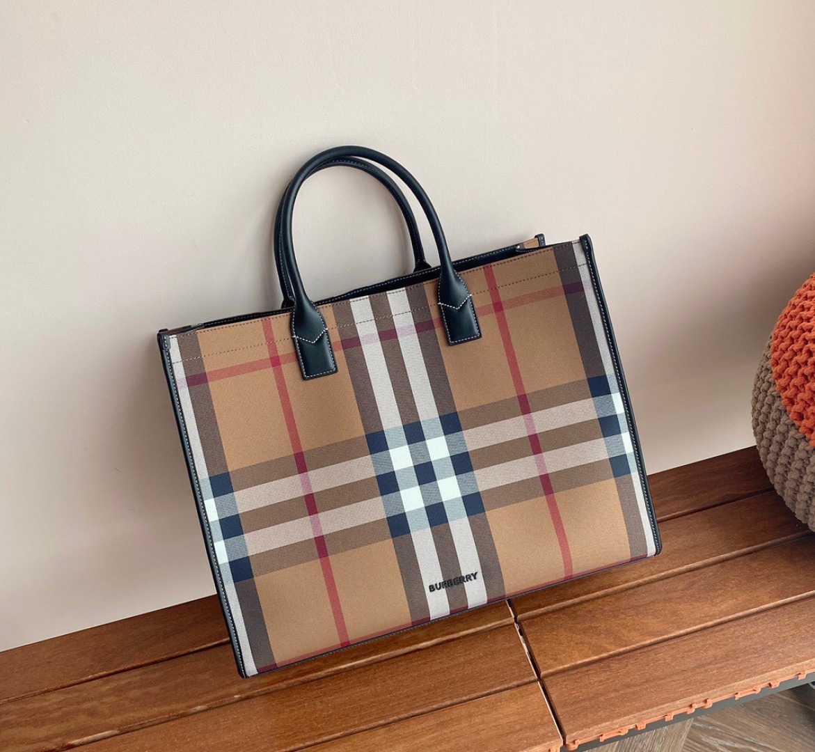 Burberry Denny Plaid Check Canvas Tote Bag on SALE