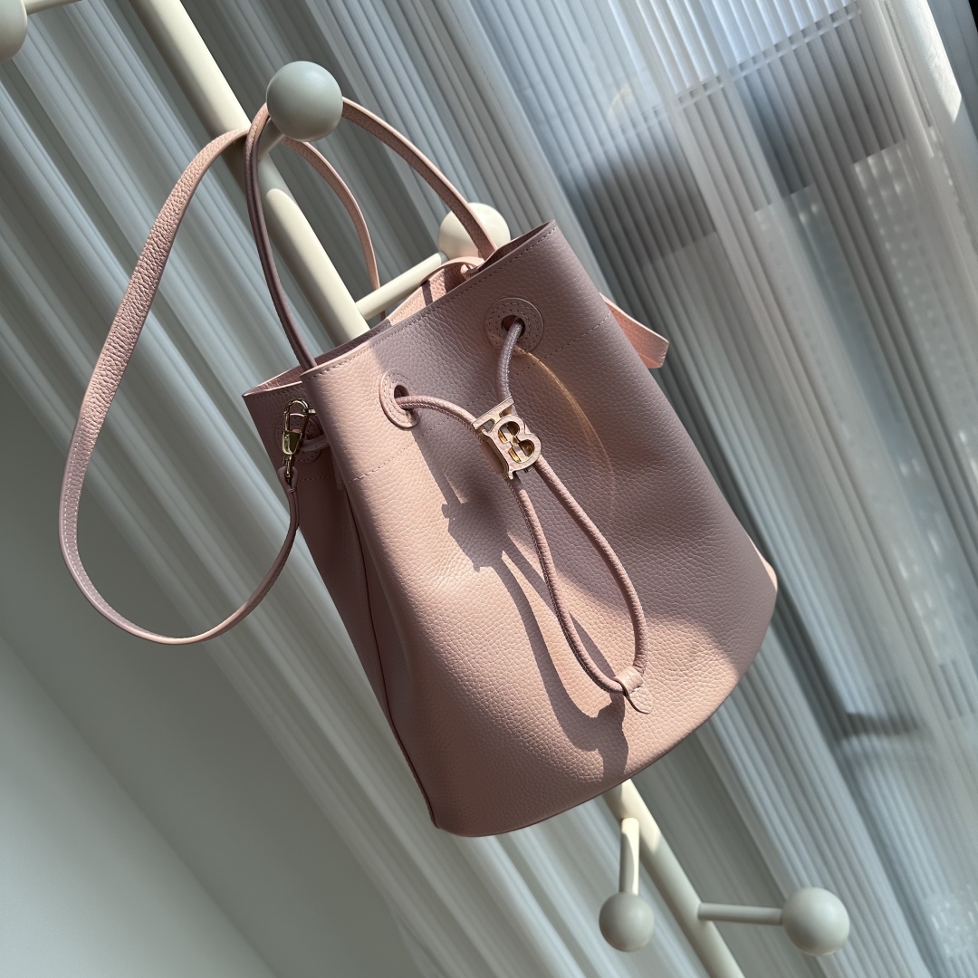 Burberry Small Drawstring Bucket Bag in Grainy Leather