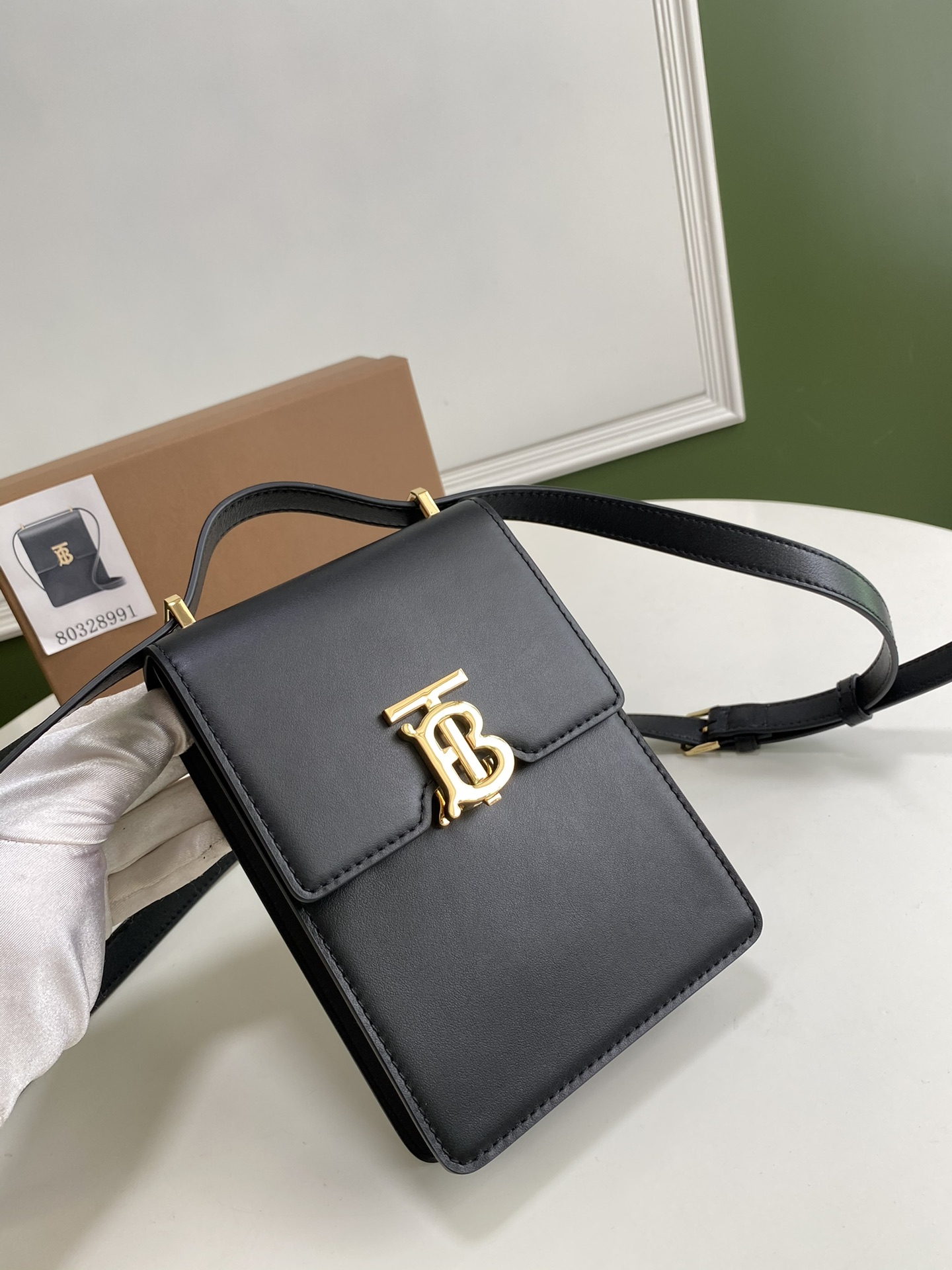 Burberry Valencia Leather Phone Bag – Black