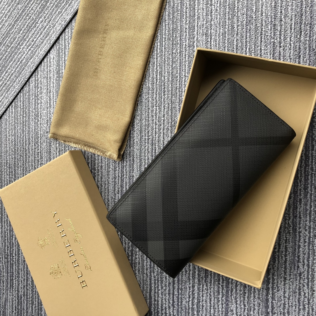 Burberry Black Check Coated Canvas Bifold Long Wallet