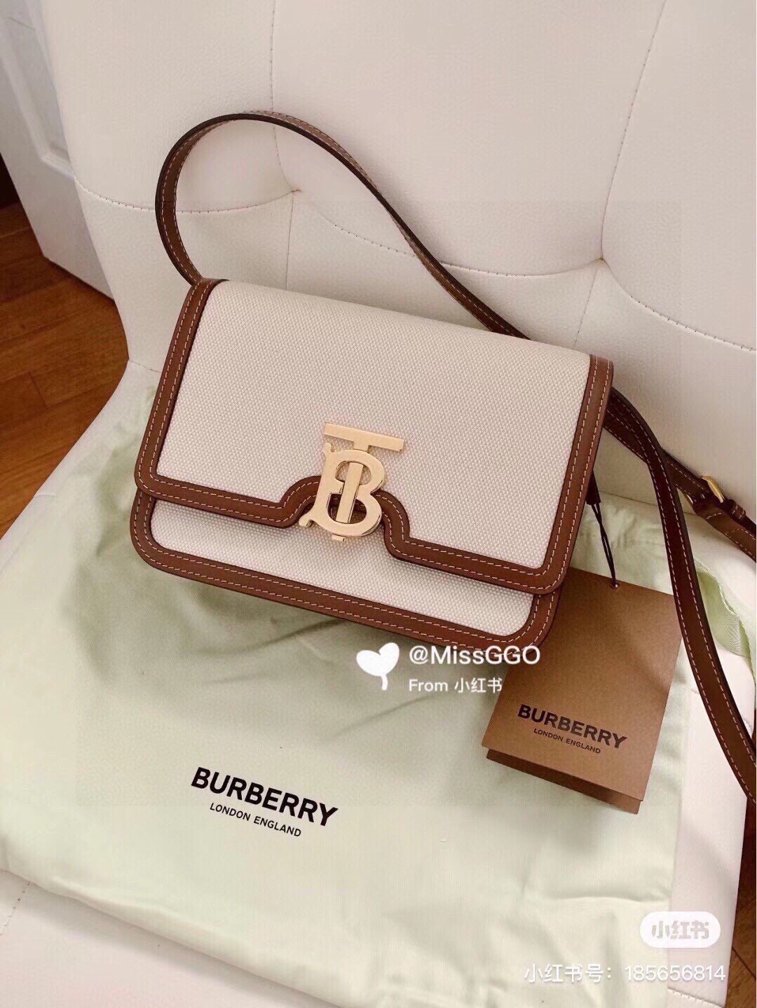 BURBERRY Canvas Calfskin Small TB Bag Natural 1251765  Burberry 02629